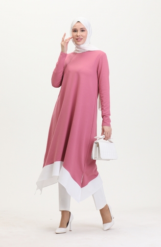 Eteği Garnili Tunik 10508-01 Gül Kurusu