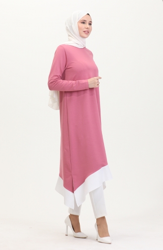 Eteği Garnili Tunik 10508-01 Gül Kurusu