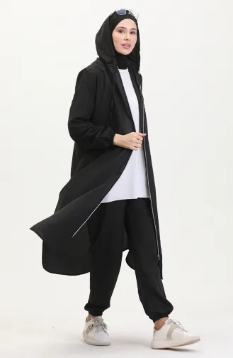 Hooded Zippered Raincoat Two Piece Set 0507Y-01 Black 0507Y-01