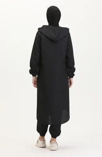 Hooded Zippered Raincoat Two Piece Set 0507Y-01 Black 0507Y-01