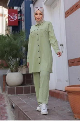Cep Detaylı Tesettür Mint Takım