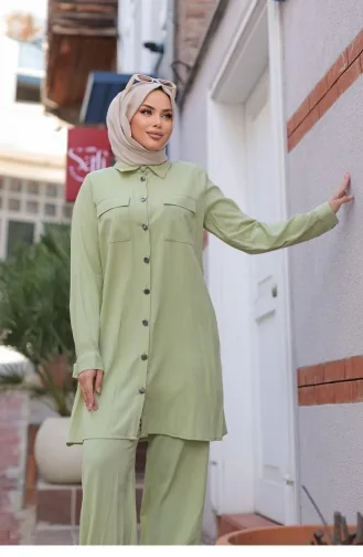 Cep Detaylı Tesettür Mint Takım