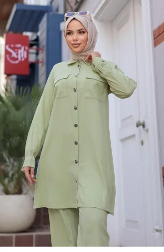 Cep Detaylı Tesettür Mint Takım