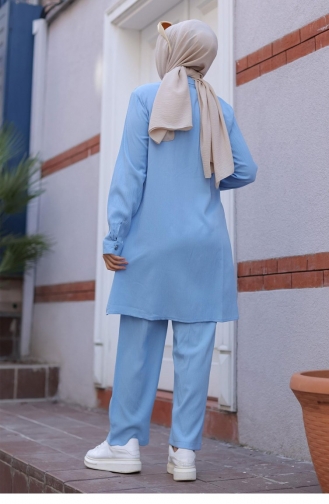 Pocket Detailed Hijab Baby Blue Suit 596
