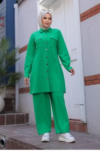 Cep Detaylı Tesettür Zümrüt Takım