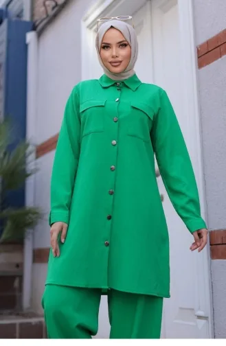 Cep Detaylı Tesettür Zümrüt Takım