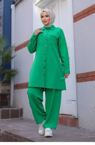 Cep Detaylı Tesettür Zümrüt Takım