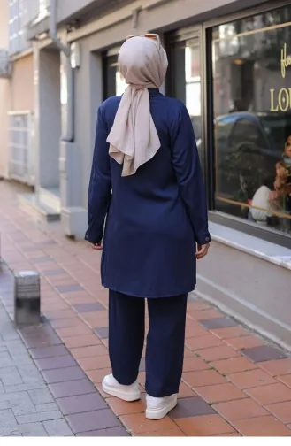 Hijab Navy Blue Suit With Pocket Detail 598