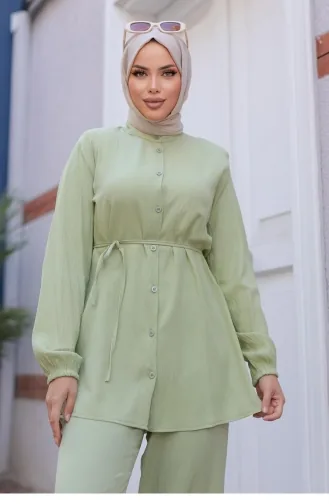 Costume Hijab Menthe Détaillé Avec Col Judge 601