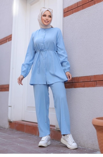 Judge Collar Detailed Hijab Baby Blue Suit 602