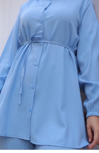 Judge Collar Detailed Hijab Baby Blue Suit 602