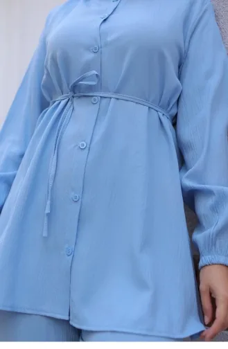 Judge Collar Detailed Hijab Baby Blue Suit 602