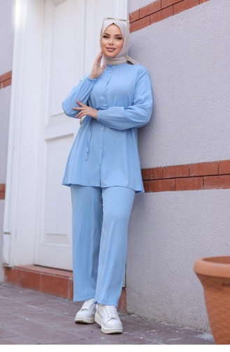 Judge Collar Detailed Hijab Baby Blue Suit 602