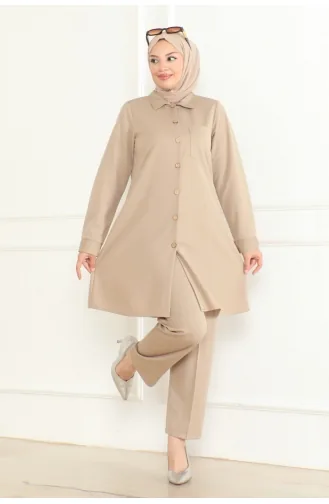 Doppelter Anzug Mit Taschendetails 1083-01 Beige 1083-01