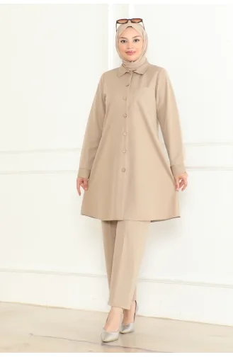 Doppelter Anzug Mit Taschendetails 1083-01 Beige 1083-01