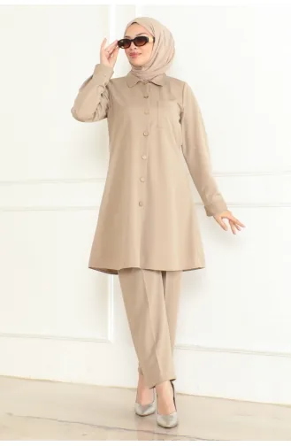 Doppelter Anzug Mit Taschendetails 1083-01 Beige 1083-01