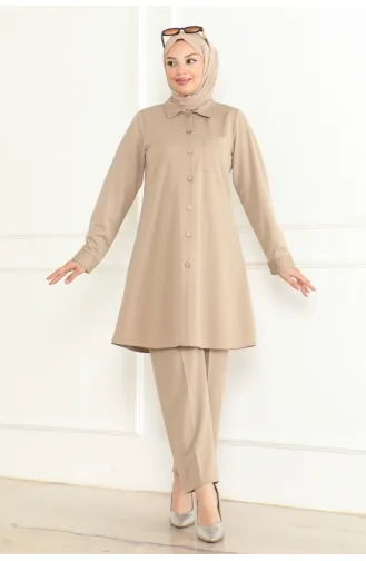 Doppelter Anzug Mit Taschendetails 1083-01 Beige 1083-01