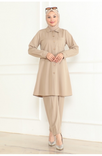 Costume Double Détail Poches 1083-01 Beige 1083-01