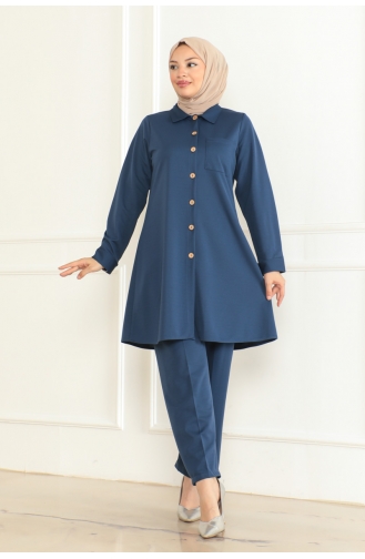 Pocket Detailed Two Piece Suit 1083-03 Indigo 1083-03