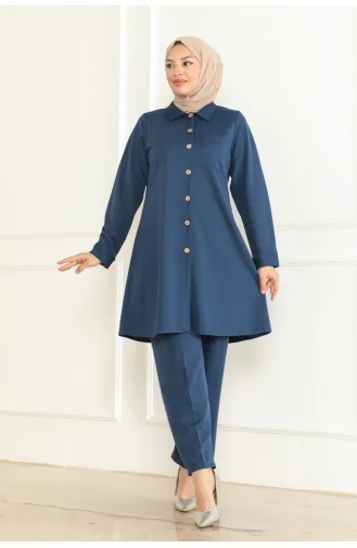 Pocket Detailed Two Piece Suit 1083-03 Indigo 1083-03