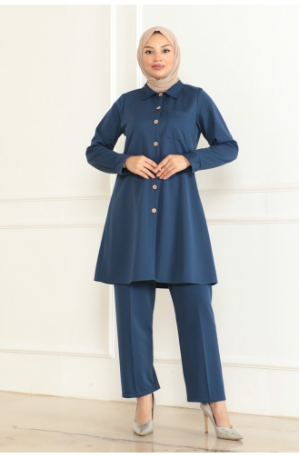 Pocket Detailed Two Piece Suit 1083-03 Indigo 1083-03