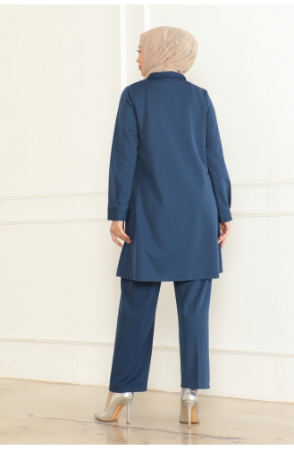Pocket Detailed Two Piece Suit 1083-03 Indigo 1083-03