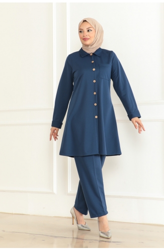 Pocket Detailed Two Piece Suit 1083-03 Indigo 1083-03