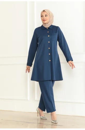 Pocket Detailed Two Piece Suit 1083-03 Indigo 1083-03