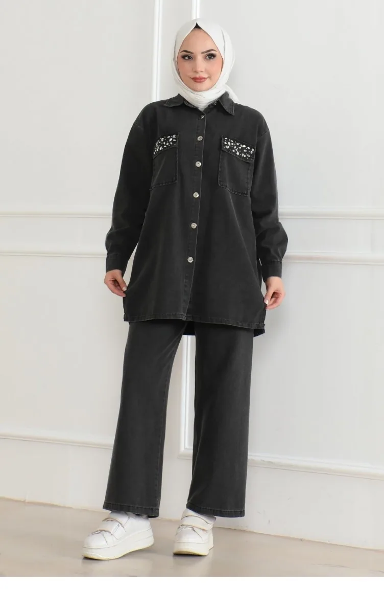 Gedetailleerd Denim Pak Met Knopen Gerookt 19285 15315