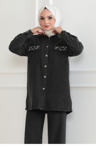 Gedetailleerd Denim Pak Met Knopen Gerookt 19285 15315