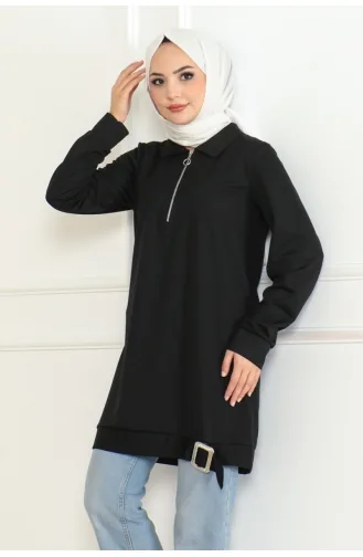 Toka Detaylı Fermuarlı Tunik 602-01 Siyah