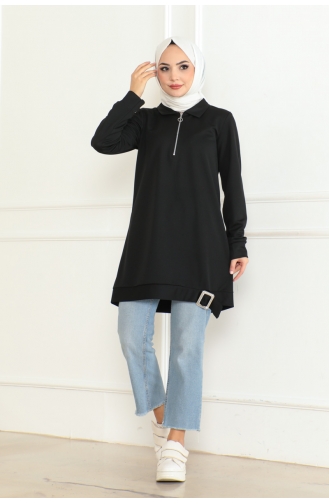 Zippered Tunic With Buckle Detail 602-01 Black 602-01