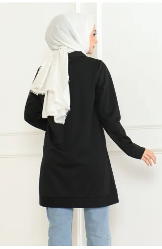Toka Detaylı Fermuarlı Tunik 602-01 Siyah