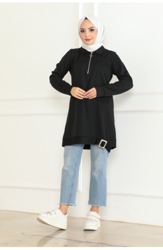 Zippered Tunic With Buckle Detail 602-01 Black 602-01
