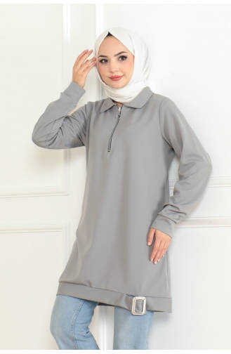 Zippered Tunic With Buckle Detail 602-03 Gray 602-03