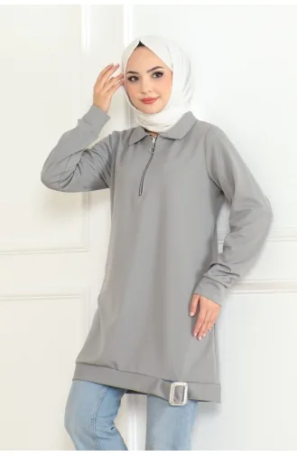Toka Detaylı Fermuarlı Tunik 602-03 Gri