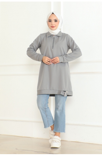 Zippered Tunic With Buckle Detail 602-03 Gray 602-03