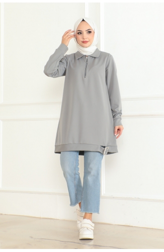 Zippered Tunic With Buckle Detail 602-03 Gray 602-03