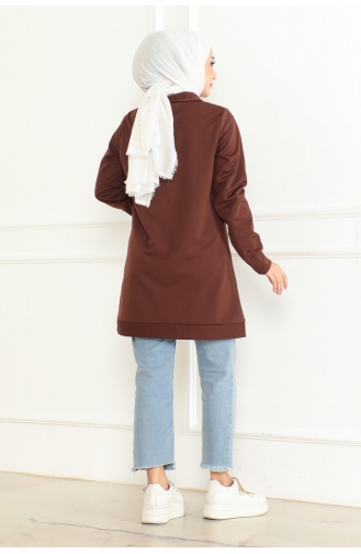Zippered Tunic With Buckle Detail 602-06 Brown 602-06