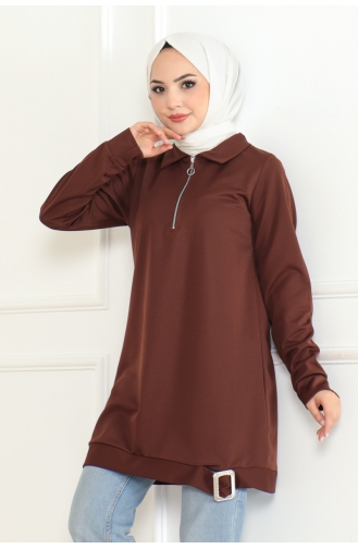 Zippered Tunic With Buckle Detail 602-06 Brown 602-06