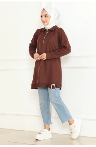 Tunique A Fermeture Détail Boucle 602-06 Marron 602-06