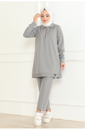 Sail Zipper Buckle Detailed Suit 109-02 Gray 109-02