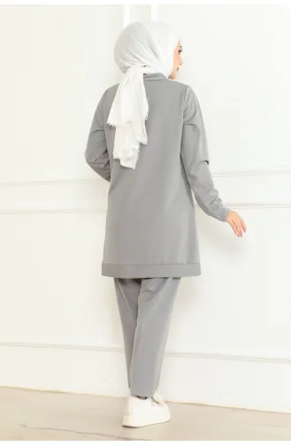 Costume Détaillé Avec Boucle à Fermeture Éclair Et Voile 109-02 Gris 109-02