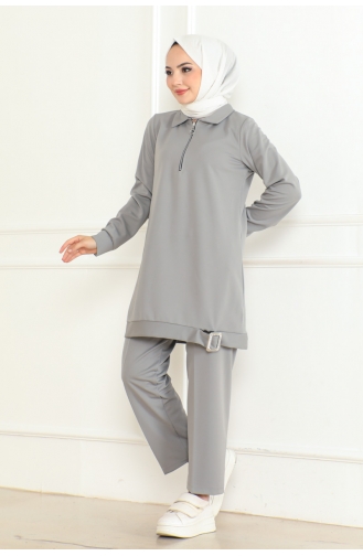 Sail Zipper Buckle Detailed Suit 109-02 Gray 109-02