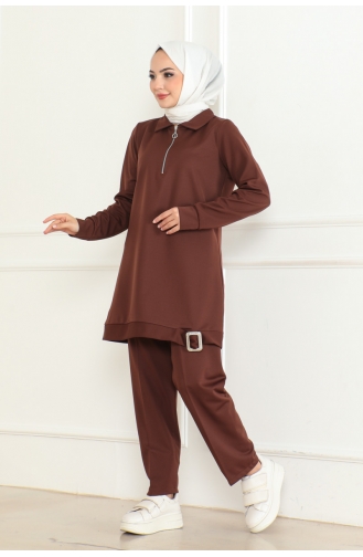 Sail Zipper Buckle Detailed Suit 109-03 Brown 109-03