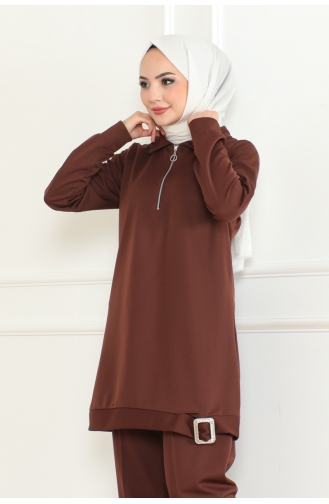 Sail Zipper Buckle Detailed Suit 109-03 Brown 109-03