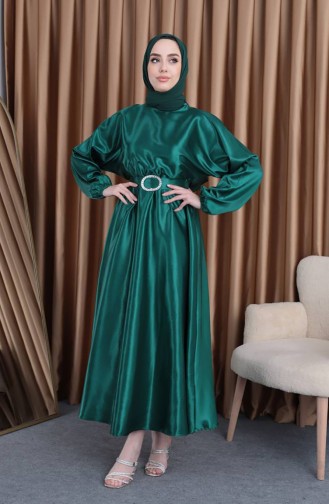 Abendkleid Aus Mevlana-Satin Mit Elastischer Taille 0105-01 Smaragdgrün 0105-01