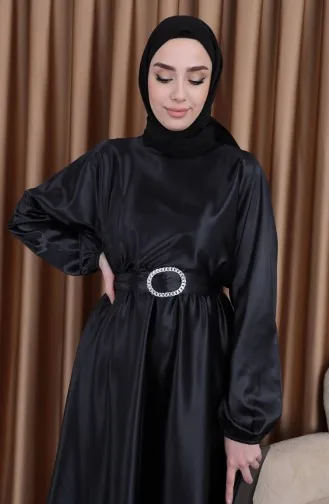 Robe De Soirée Mevlana Satin Taille Elastique 0105-02 Noir 0105-02