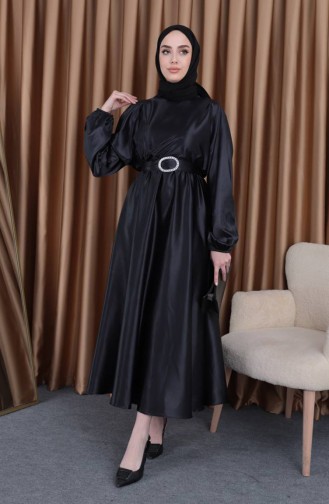 Abendkleid Aus Mevlana-Satin Mit Elastischer Taille 0105-02 Schwarz 0105-02