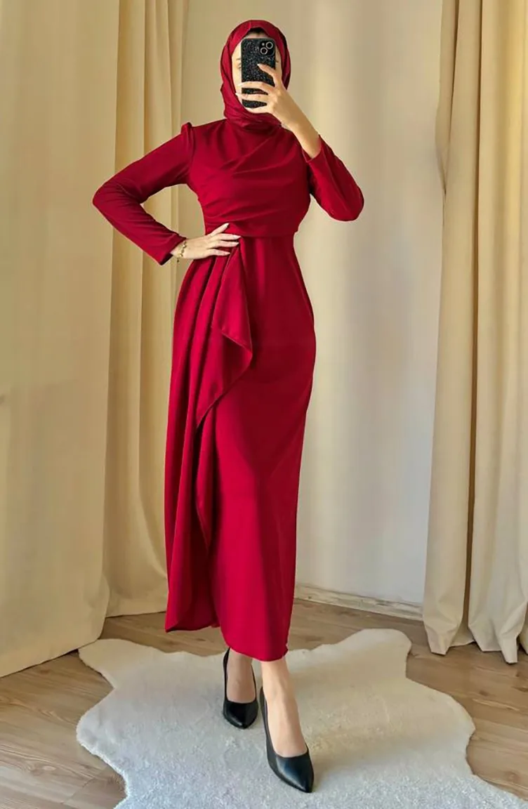 Hijab-Kleid Aus Nalan-Tauchstoff 3434-03 Weinrot 3434-03